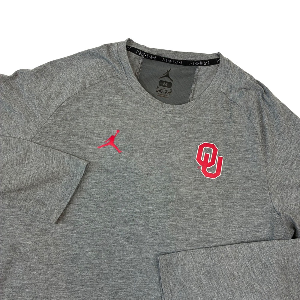 Jordan Oklahoma Sooners Shirt Mens M Gray Long Sleeve Dri-FIT Training OU Logo